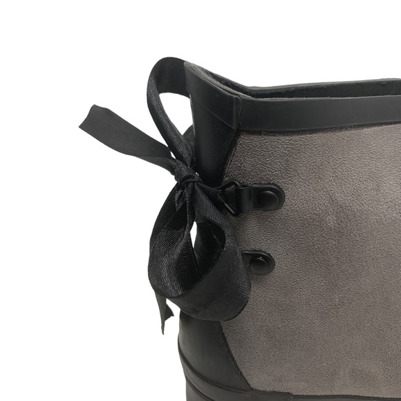 Gray Faux Suede Ankle Boots with Black Bow Detail Slip-On Style - Picture 6 of 7